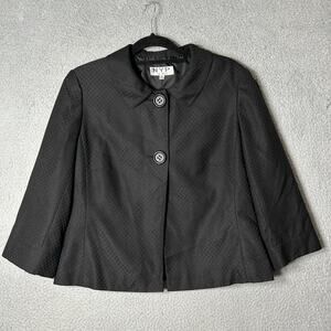 NYP Suits Blazer Womens 12 Black Button Up Diamond Pattern Jacket Career Event‎